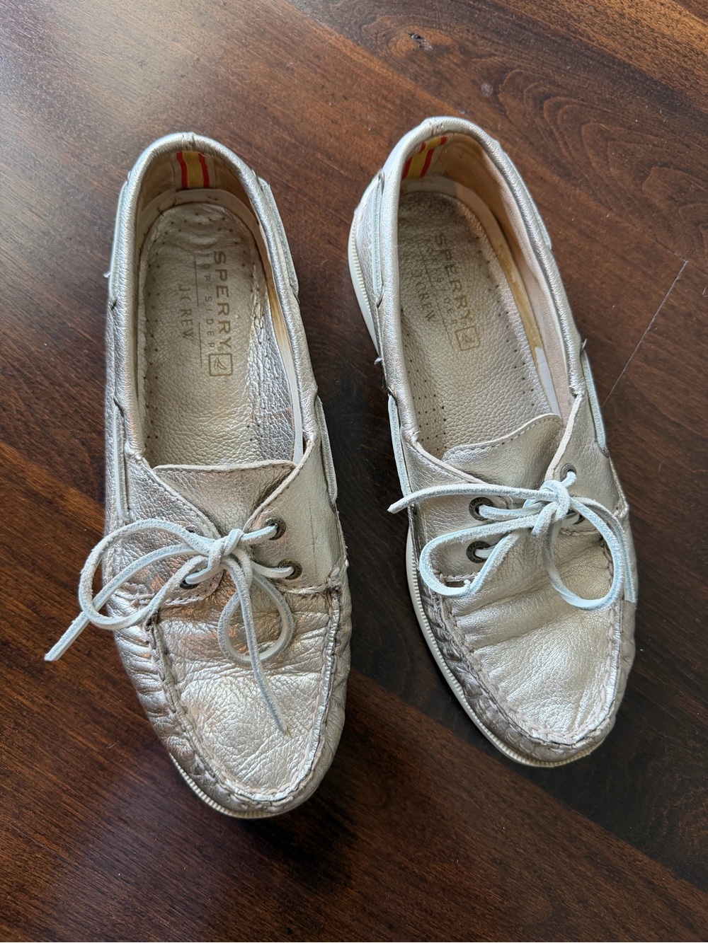 Sperry (J Crew) Women's Metallic Silver Boat Shoes, Size 8.5